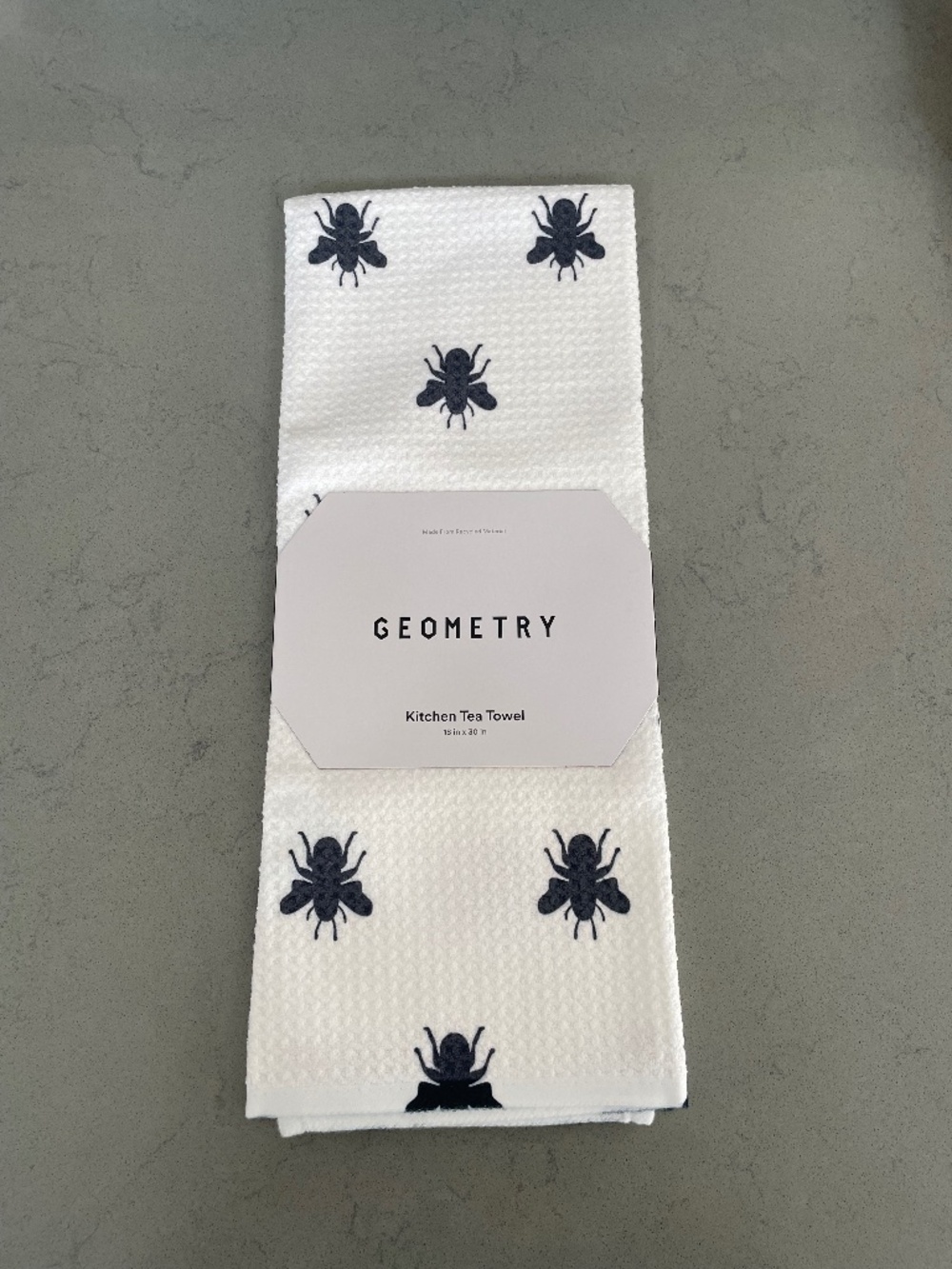 Geometry Kitchen Tea Towel- Navy Queen Bee Print, Made from Recycled Material